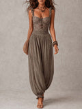 Nieves • Completo composto da un top a fascia in pizzo grigio e pantaloni harem in cotone plissettati