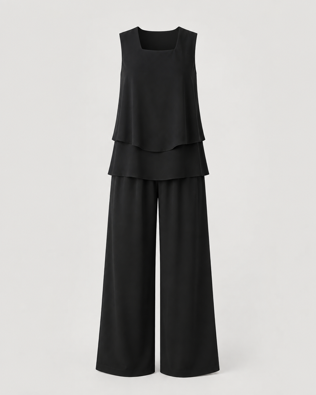 Eloísa™ | Completo nero con top a strati e pantaloni larghi