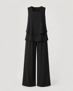 Eloísa™ | Completo nero con top a strati e pantaloni larghi