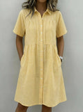 Abito-camicia da donna in cotone e lino a quadri
