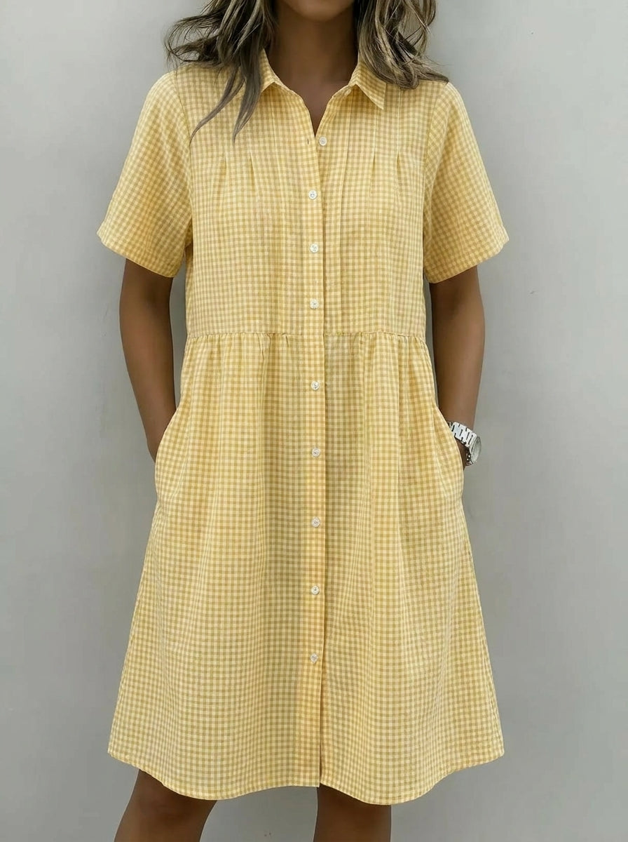 Abito-camicia da donna in cotone e lino a quadri