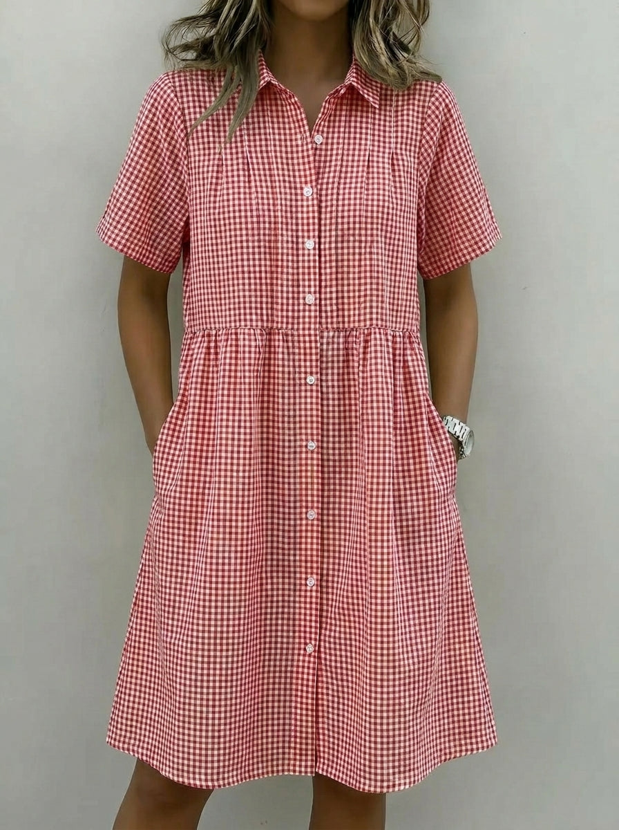 Abito-camicia da donna in cotone e lino a quadri