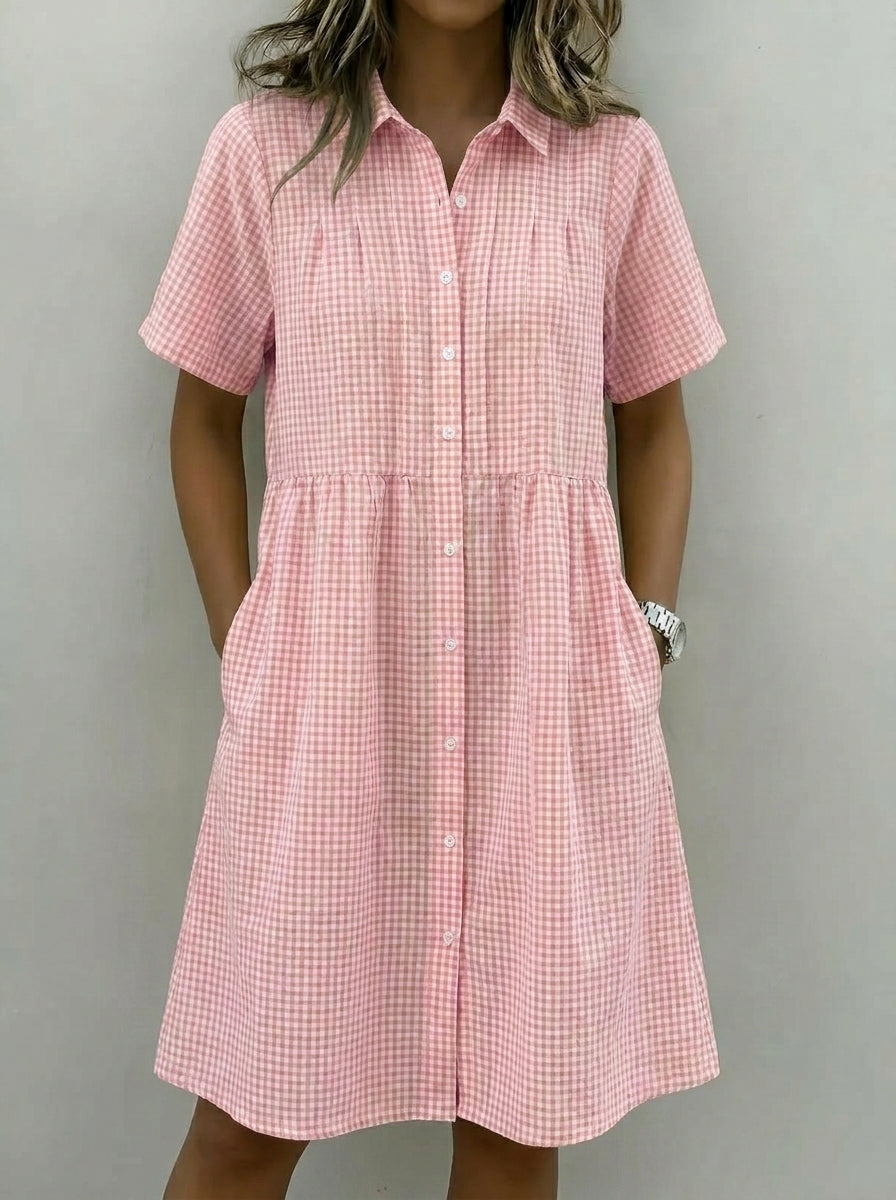 Abito-camicia da donna in cotone e lino a quadri