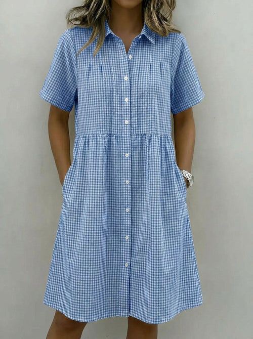 Abito-camicia da donna in cotone e lino a quadri