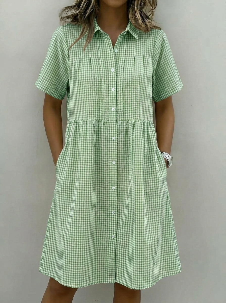 Abito-camicia da donna in cotone e lino a quadri
