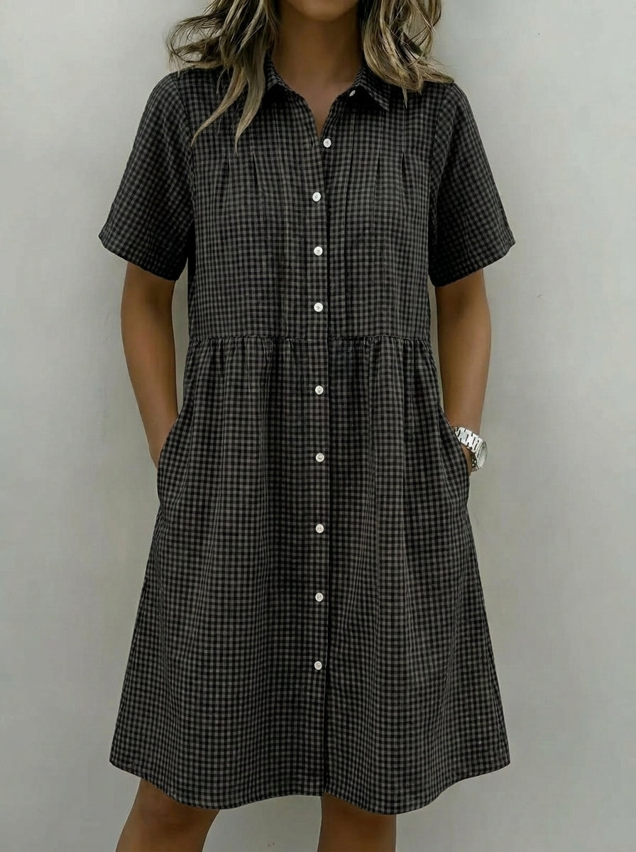 Abito-camicia da donna in cotone e lino a quadri