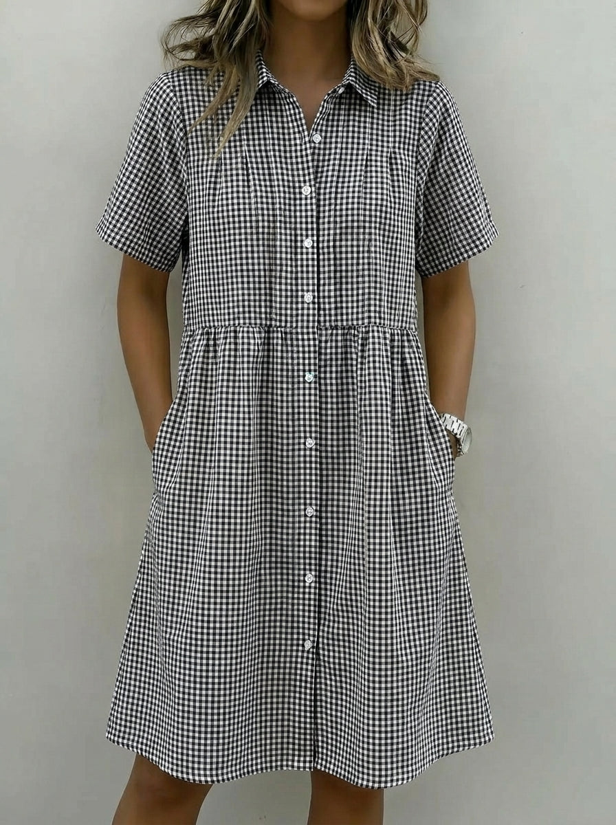 Abito-camicia da donna in cotone e lino a quadri