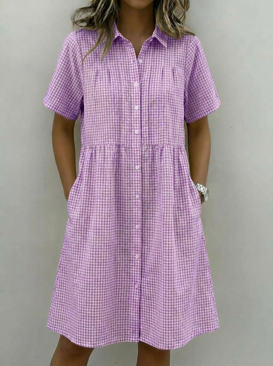 Abito-camicia da donna in cotone e lino a quadri