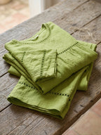 Set da donna vintage casual in lino a vestibilità ampia, composto da due pezzi