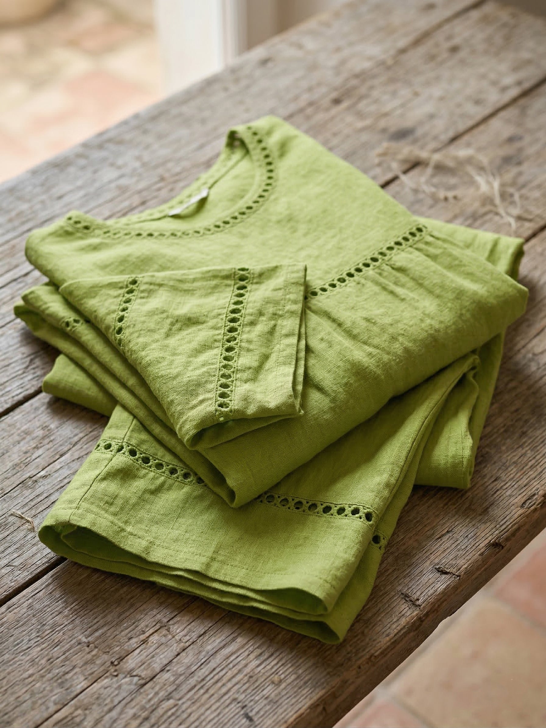 Set da donna vintage casual in lino a vestibilità ampia, composto da due pezzi