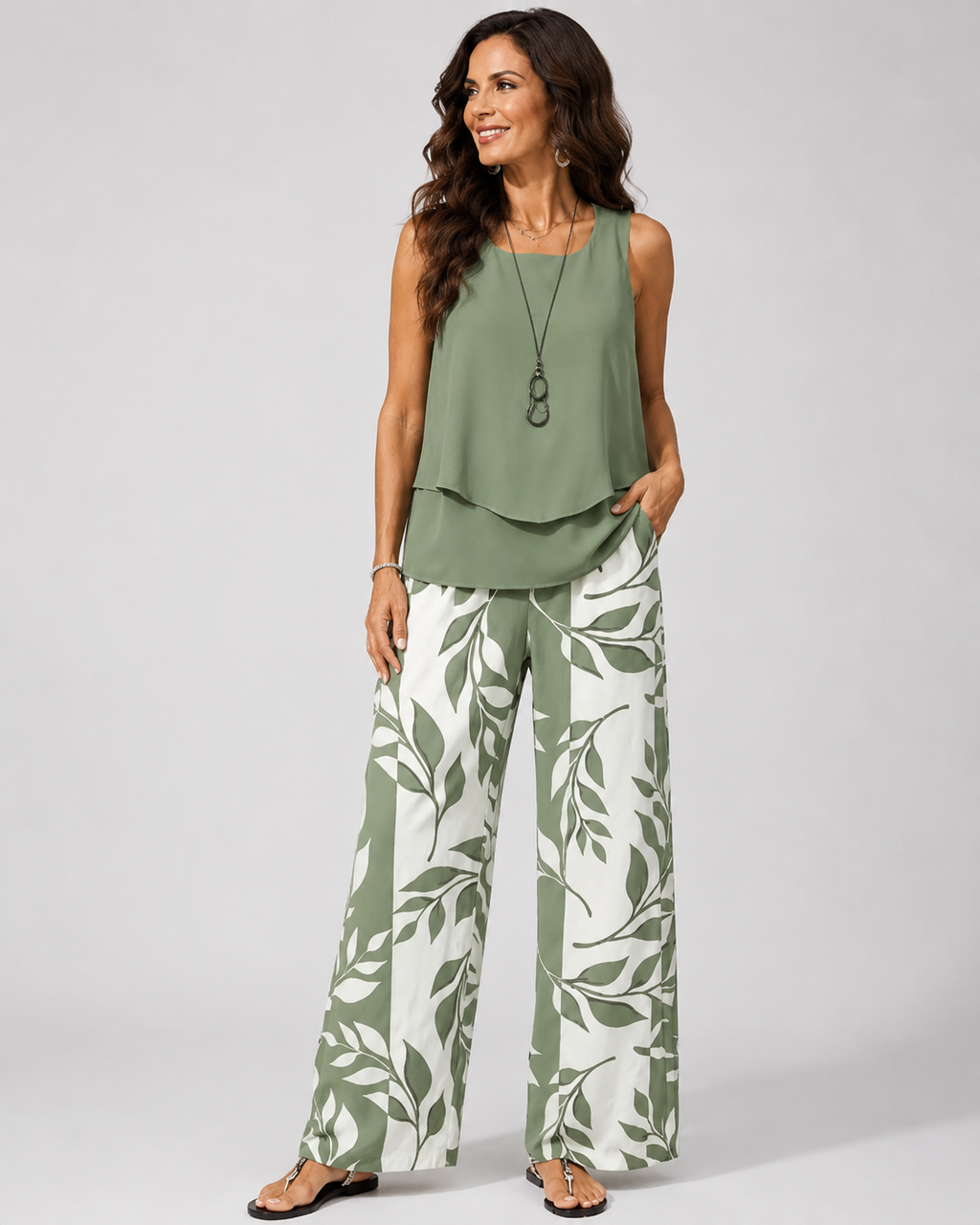 Petronila™ | Completo verde salvia camicetta e pantaloni botanici