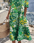 Elena | Abito midi floreale, ampio e leggero
