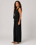 Eloísa™ | Completo nero con top a strati e pantaloni larghi