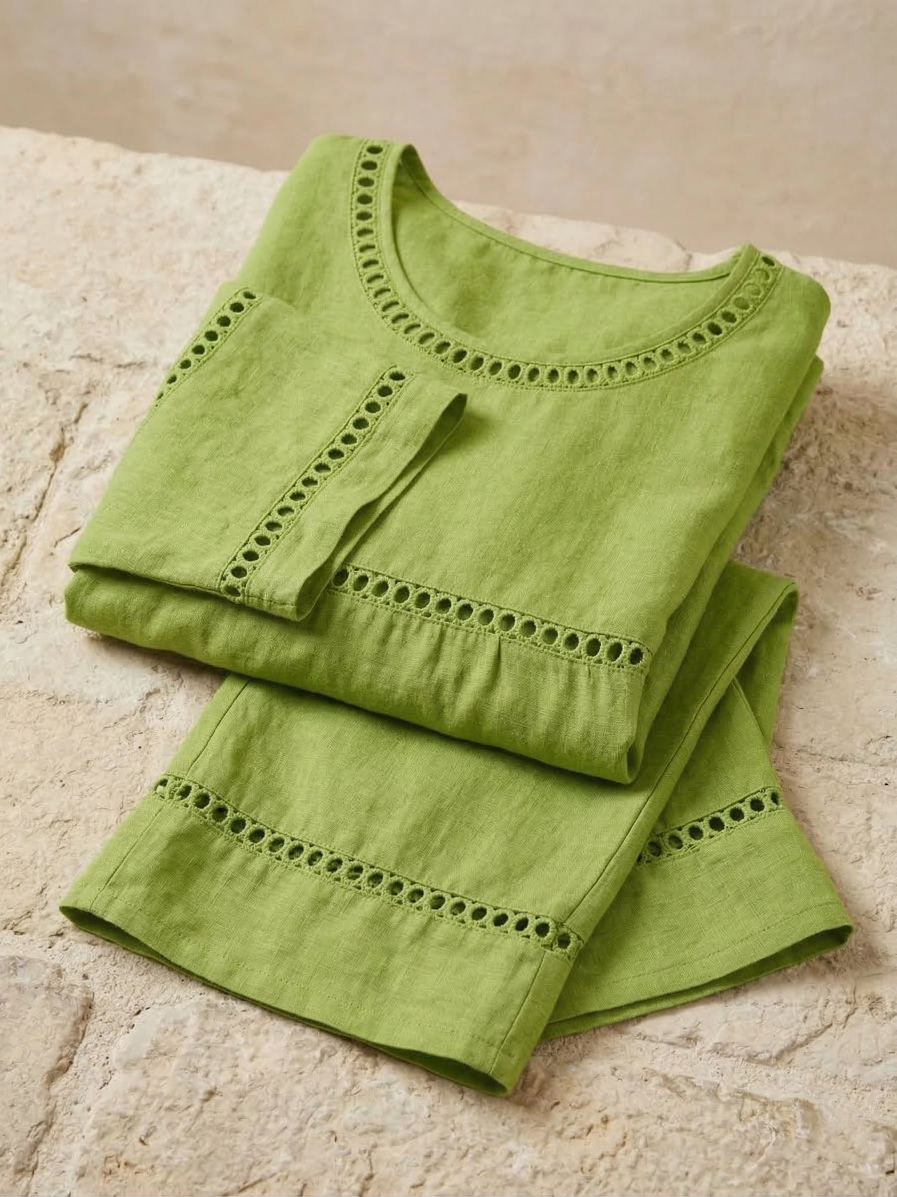 Set da donna vintage casual in lino a vestibilità ampia, composto da due pezzi
