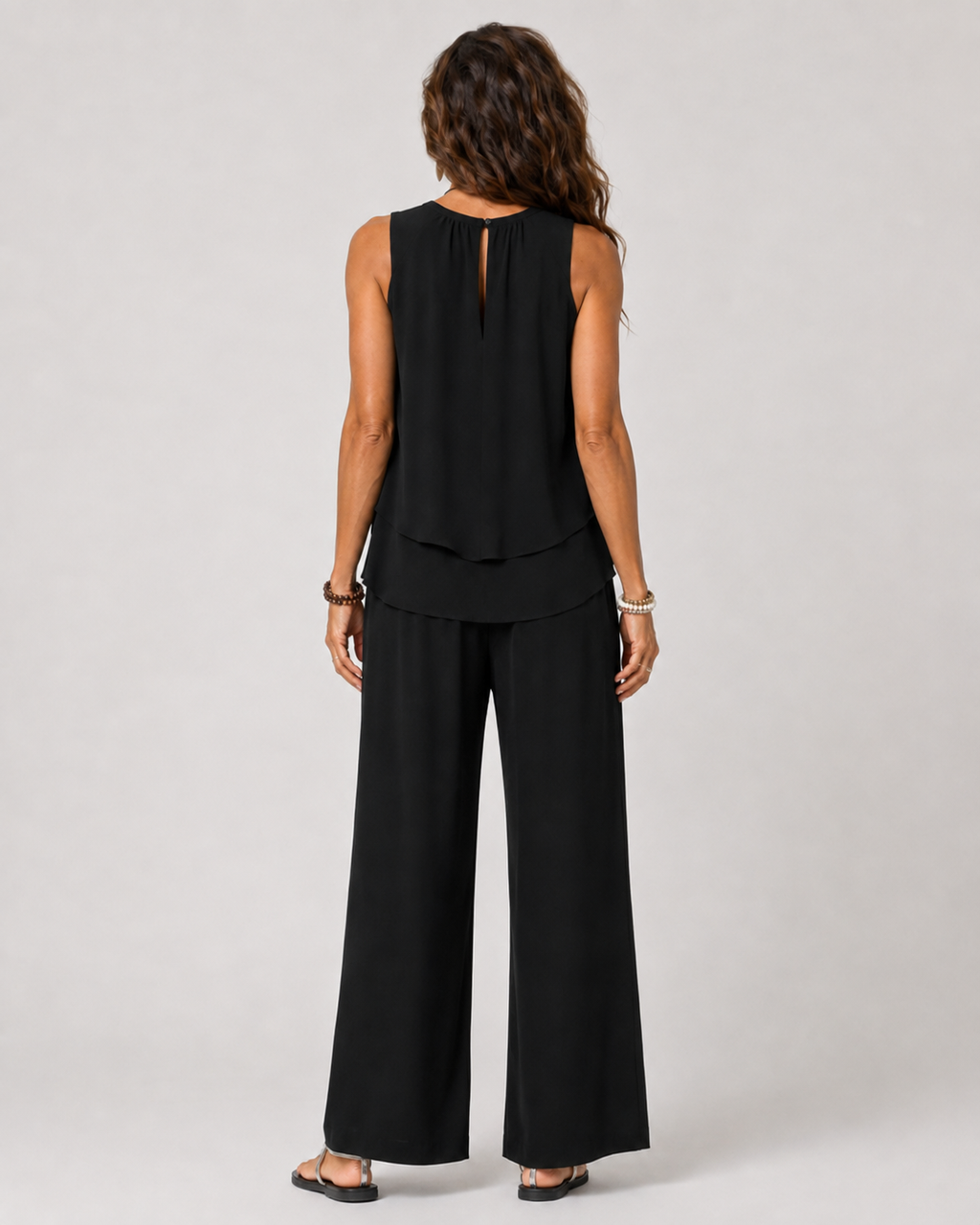 Eloísa™ | Completo nero con top a strati e pantaloni larghi