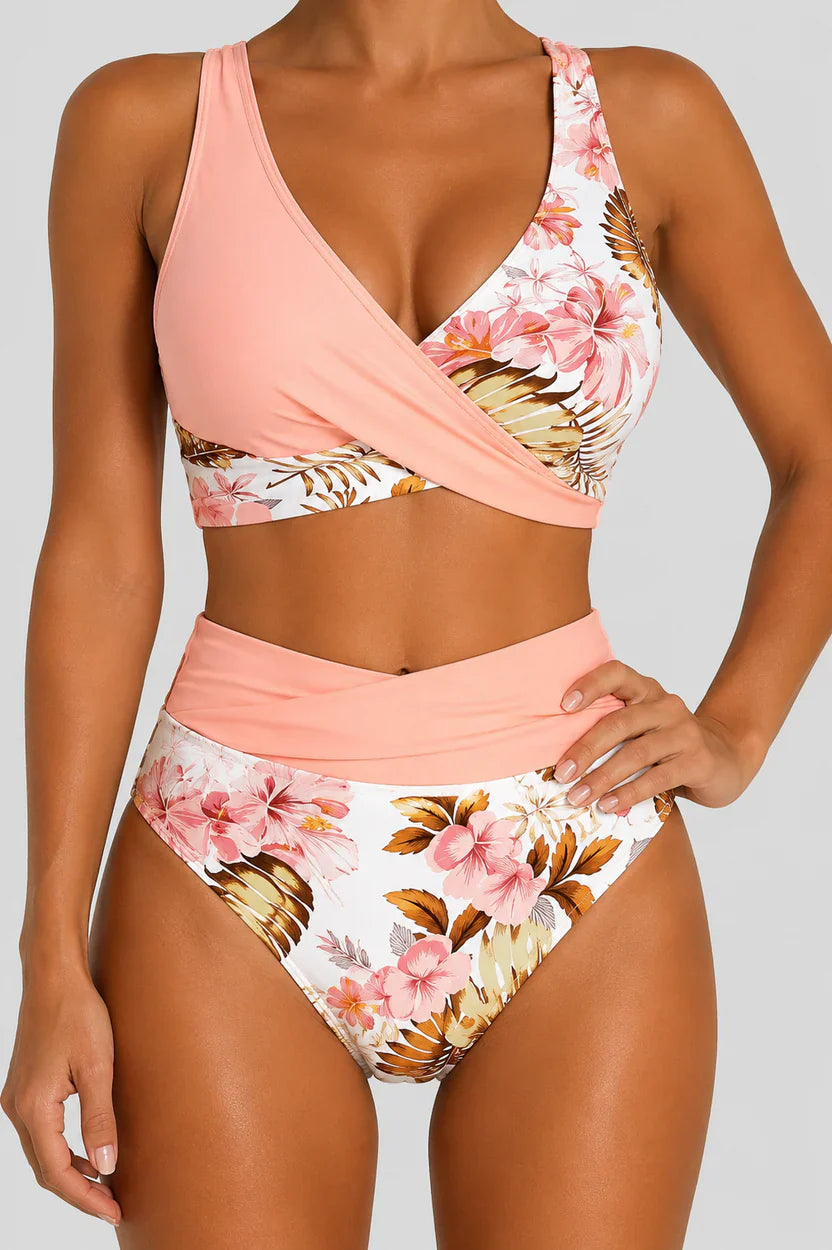 Bikini floreale modellante a vita alta