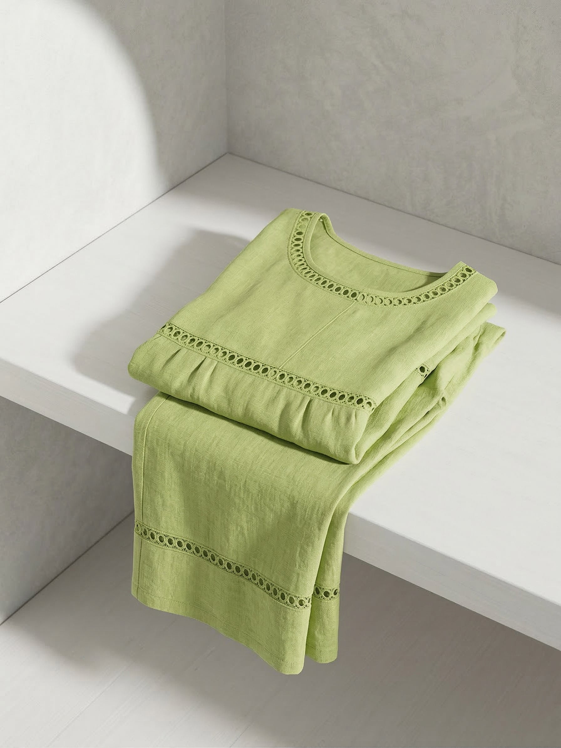 Set da donna vintage casual in lino a vestibilità ampia, composto da due pezzi