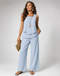 Nicolasa™ | Conjunto compuesto por un top a rayas azules y unos pantalones anchos