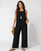 Eloísa™ | Completo nero con top a strati e pantaloni larghi
