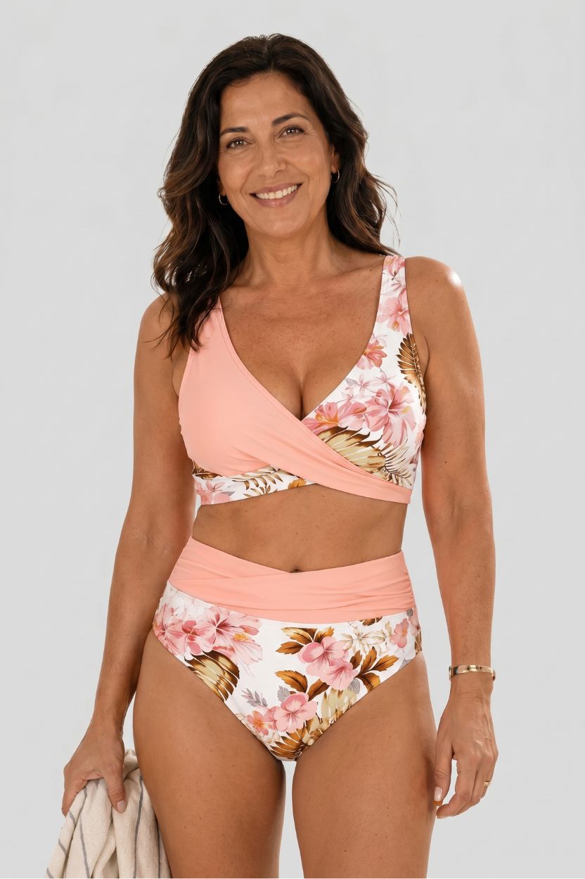 Bikini floreale modellante a vita alta