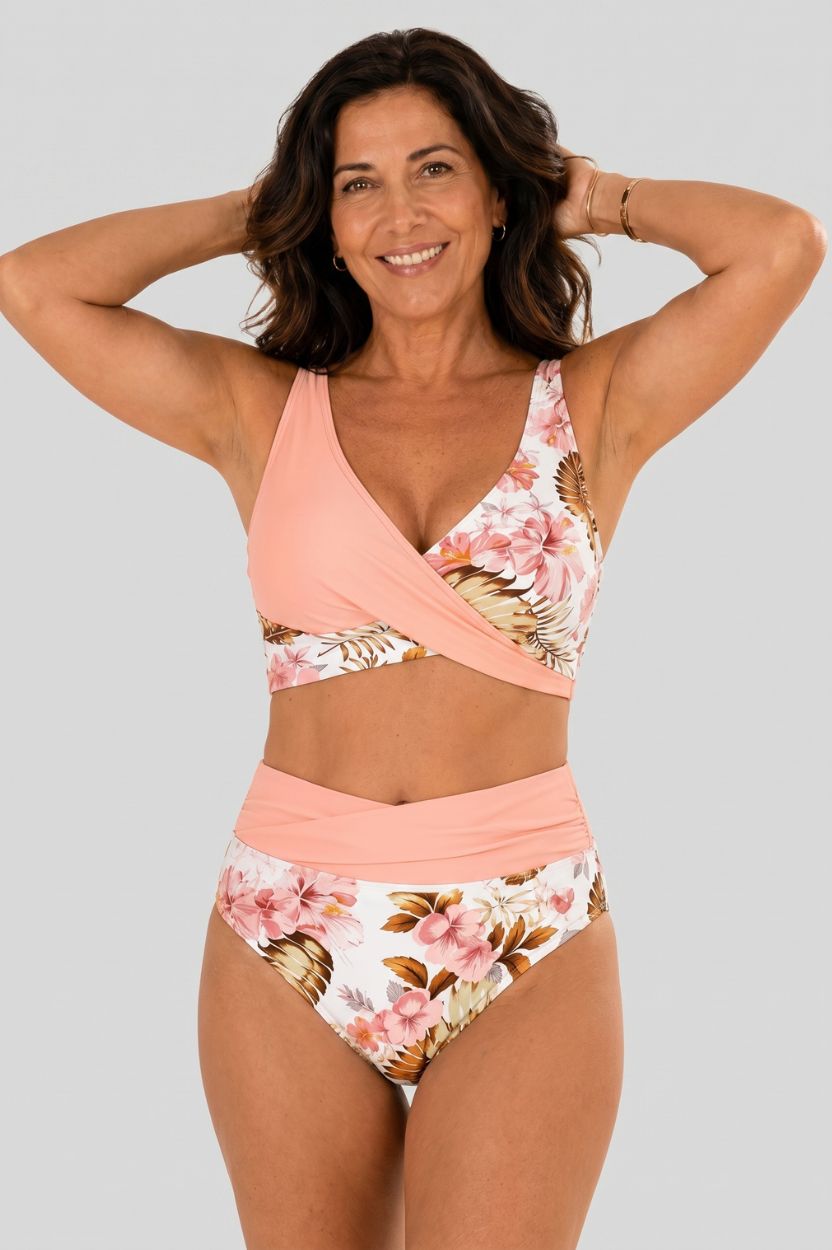 Bikini floreale modellante a vita alta