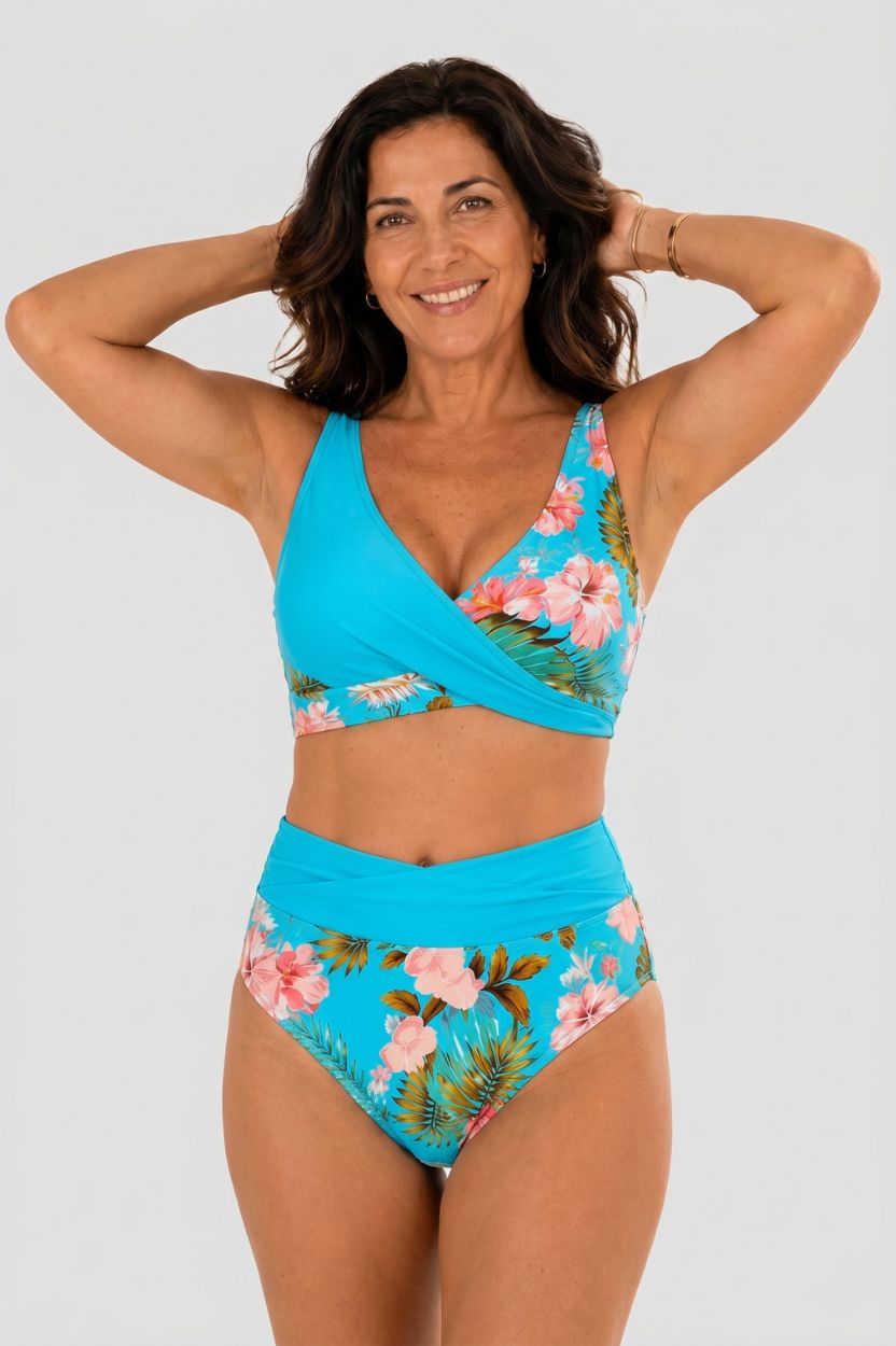 Bikini floreale modellante a vita alta