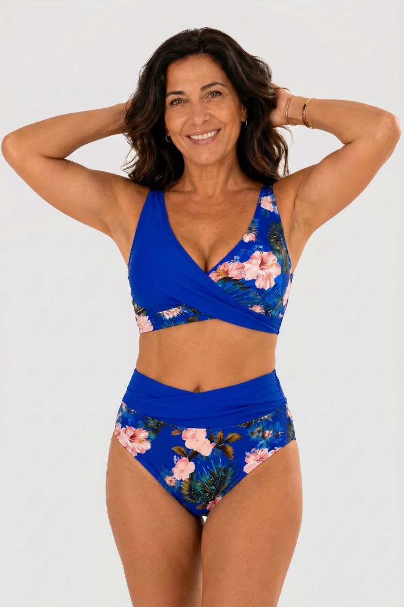 Bikini floreale modellante a vita alta