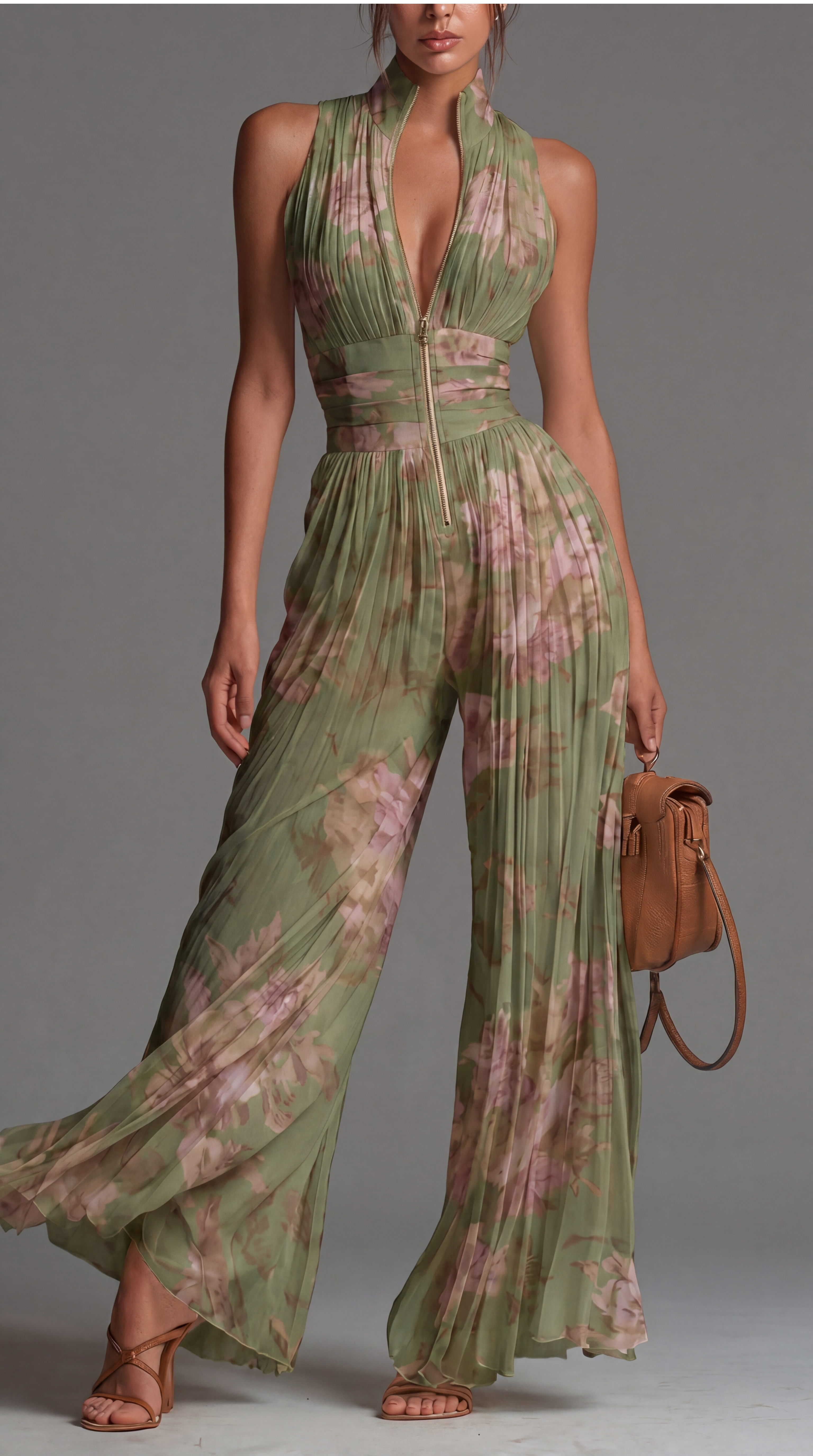Inés | Tuta plissettata in chiffon con stampa floreale