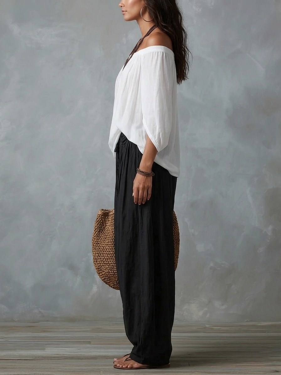 Luna - Completo con spalle scoperte e pantaloni morbidi