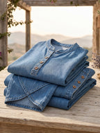 Set di due pezzi da donna in denim con maniche corte