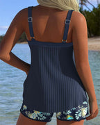 Carla - Costume da bagno a righe con pantaloncini da spiaggia