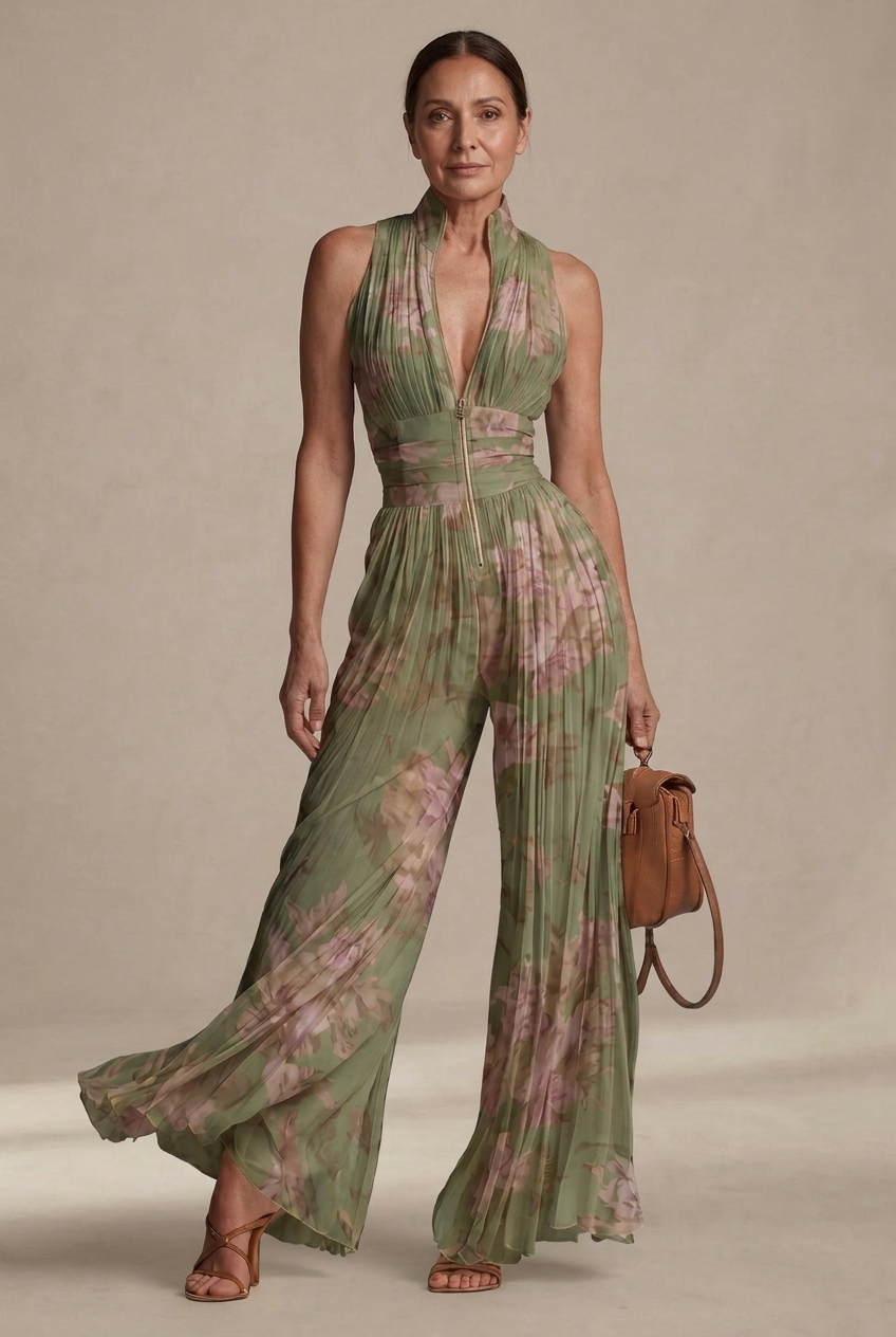 Inés | Tuta plissettata in chiffon con stampa floreale