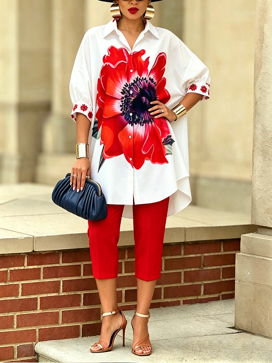 Conjunto de camisa y pantalón "Scarlet Bloom"