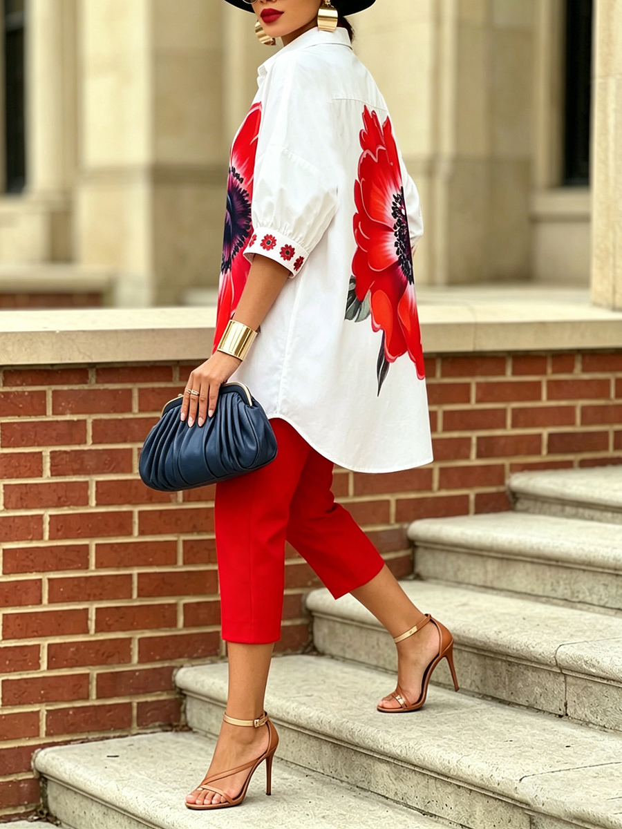 Conjunto de camisa y pantalón "Scarlet Bloom"