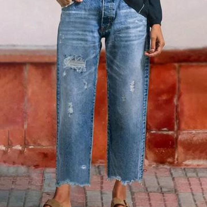 Vaqueros rectos cortos retro para mujer